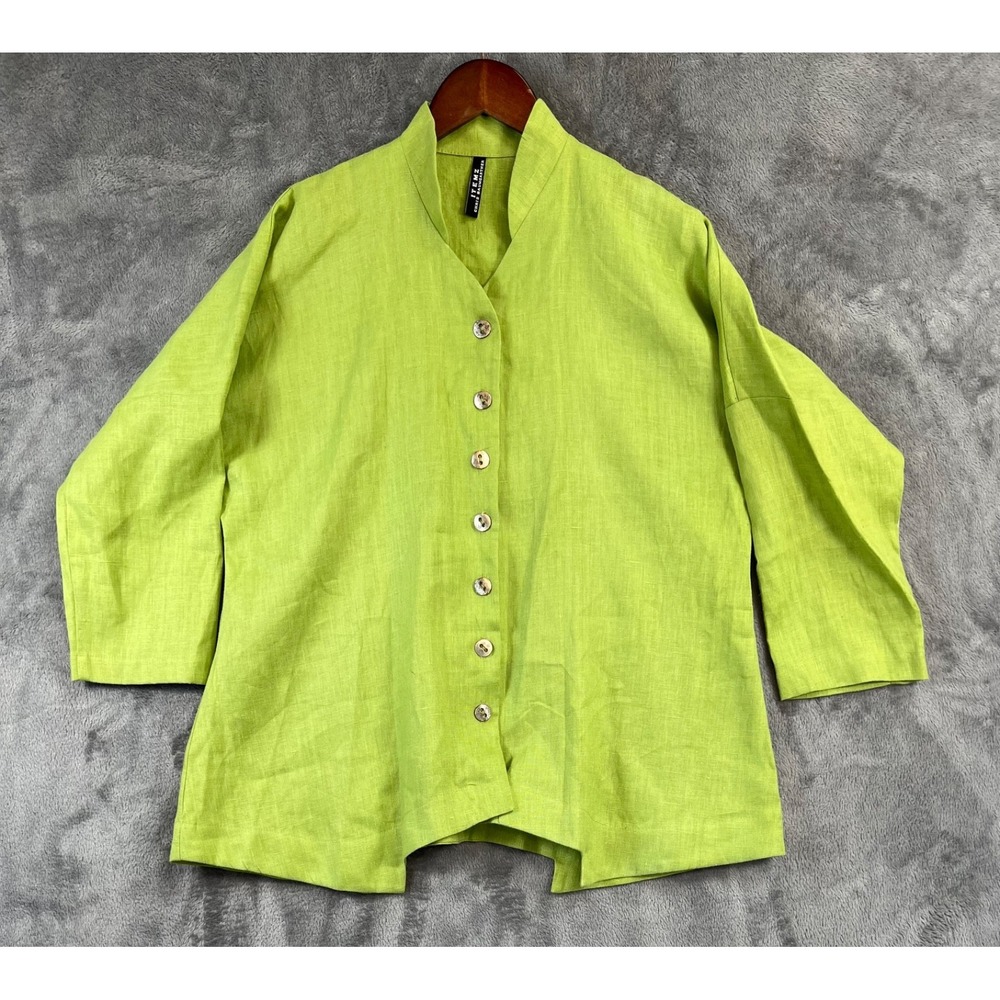 Itemz Chris Baumgartner Linen Blouse One Size Green Lagenlook Art To Wear NWT